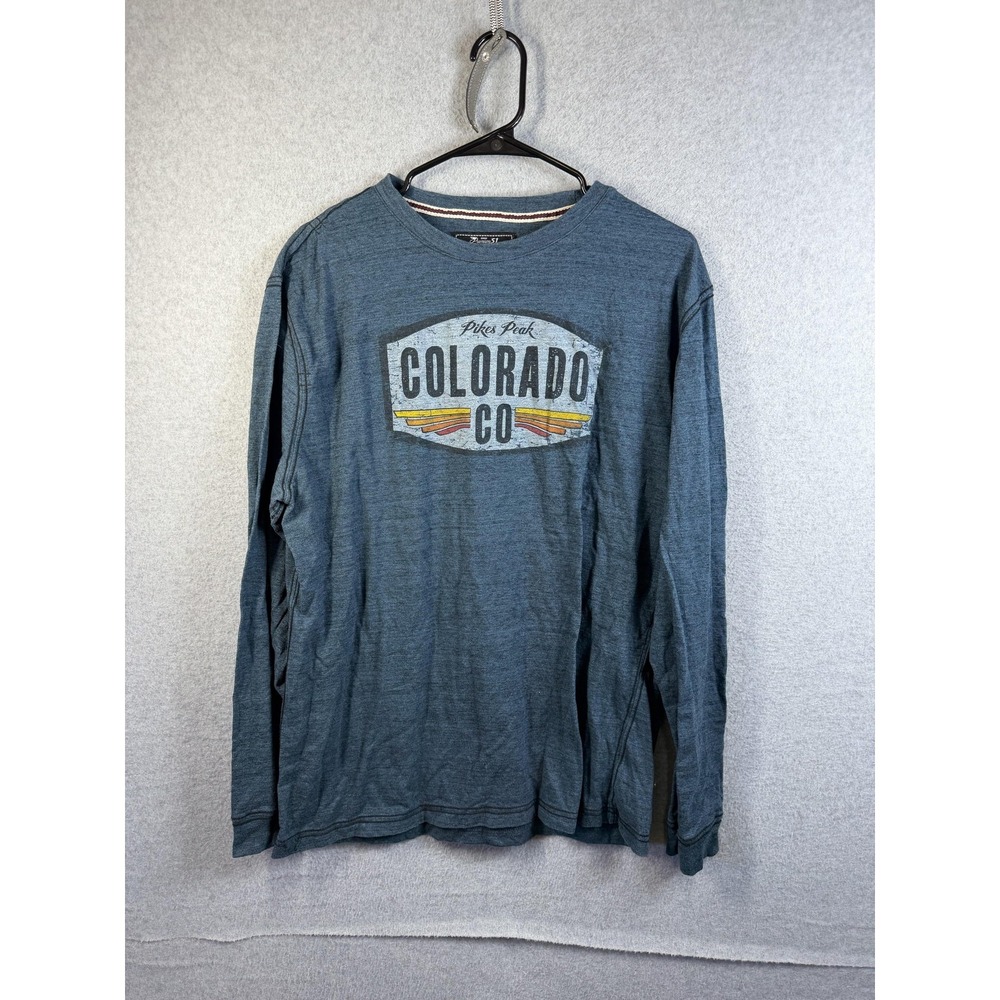 Iron Needle Shirt Mens Large Blue Pikes Peak Colorado CO Graphic Long Sleeve